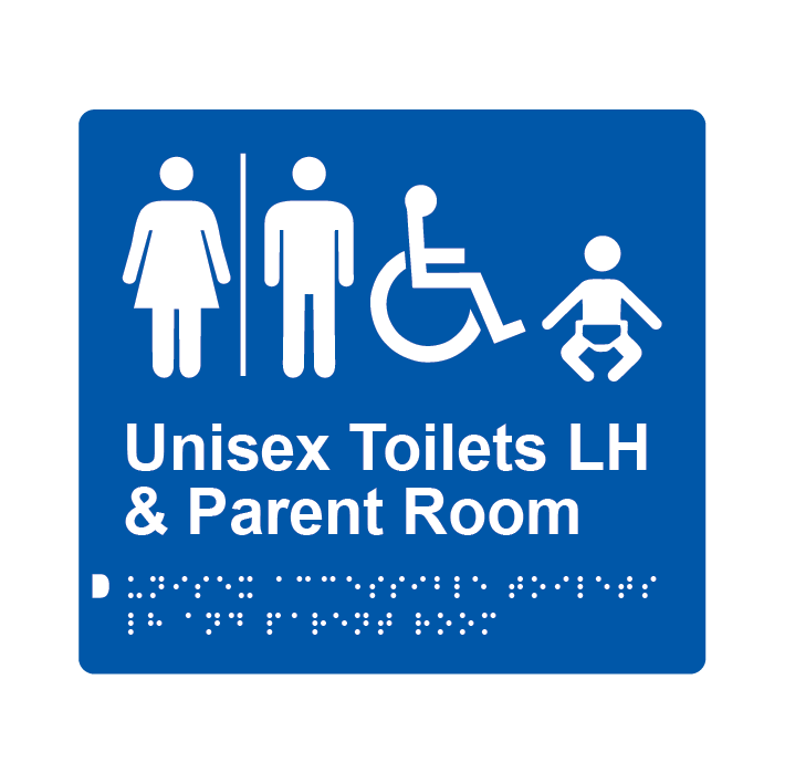 L1030 Unisex Accessible Toilets LH & Parent Room (Airlock) Braille Sign 200x180mm