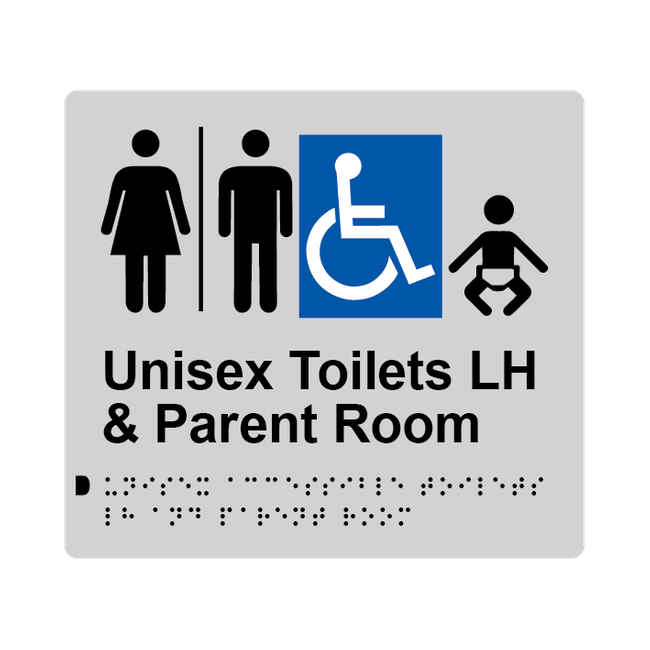 L1030 Unisex Accessible Toilets LH & Parent Room (Airlock) Braille Sign 200x180mm