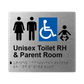 L1033 Unisex Accessible Toilet RH & Parent Room Braille Sign 200x180mm