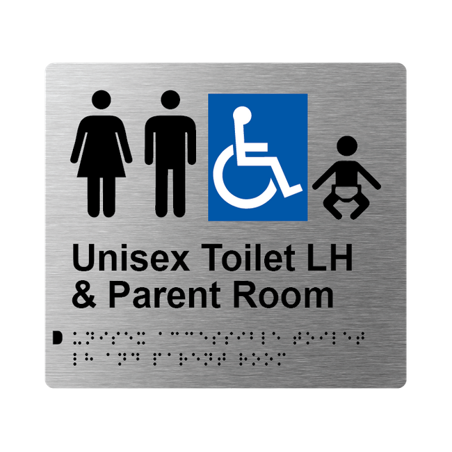 L1032 Unisex Accessible Toilet LH & Parent Room Braille Sign 200x180mm