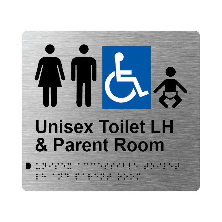 L1032 Unisex Accessible Toilet LH & Parent Room Braille Sign 200x180mm