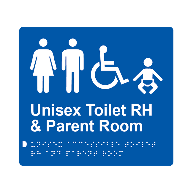 L1033 Unisex Accessible Toilet RH & Parent Room Braille Sign 200x180mm