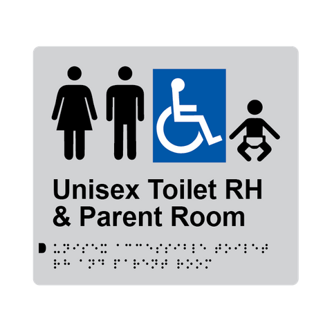 L1033 Unisex Accessible Toilet RH & Parent Room Braille Sign 200x180mm