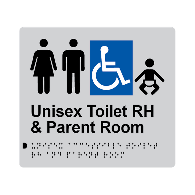 L1033 Unisex Accessible Toilet RH & Parent Room Braille Sign 200x180mm