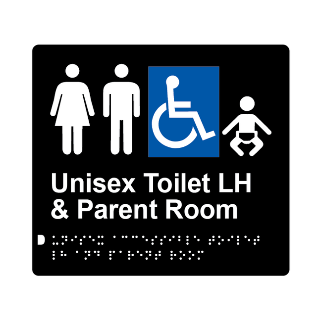 L1032 Unisex Accessible Toilet LH & Parent Room Braille Sign 200x180mm