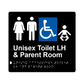 L1032 Unisex Accessible Toilet LH & Parent Room Braille Sign 200x180mm