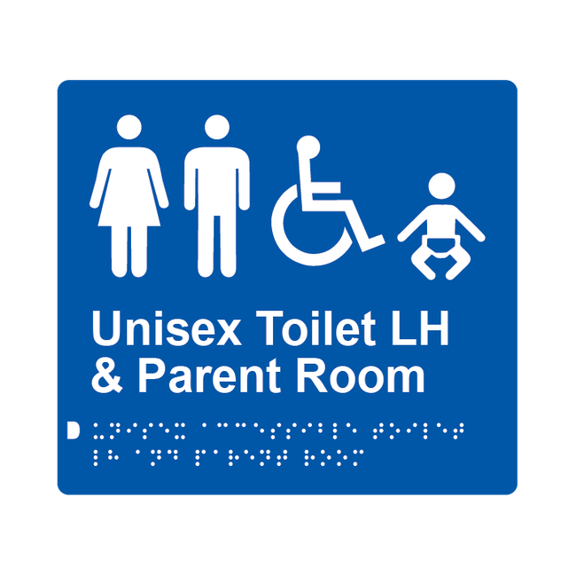 L1032 Unisex Accessible Toilet LH & Parent Room Braille Sign 200x180mm