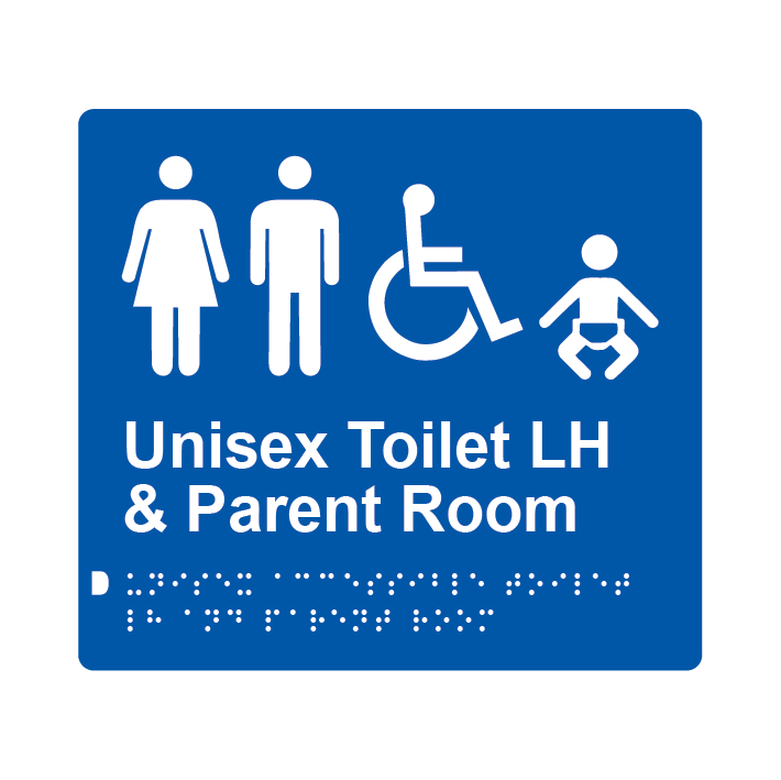L1032 Unisex Accessible Toilet LH & Parent Room Braille Sign 200x180mm