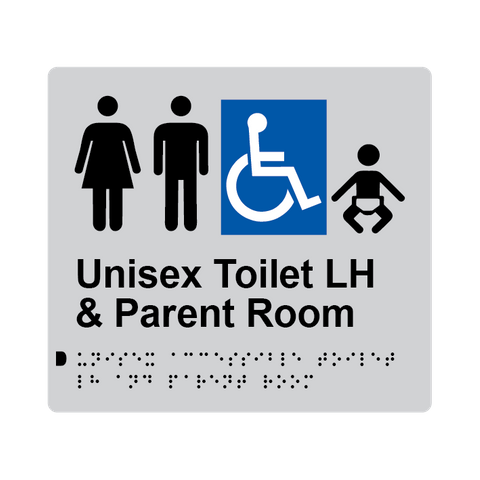 L1032 Unisex Accessible Toilet LH & Parent Room Braille Sign 200x180mm