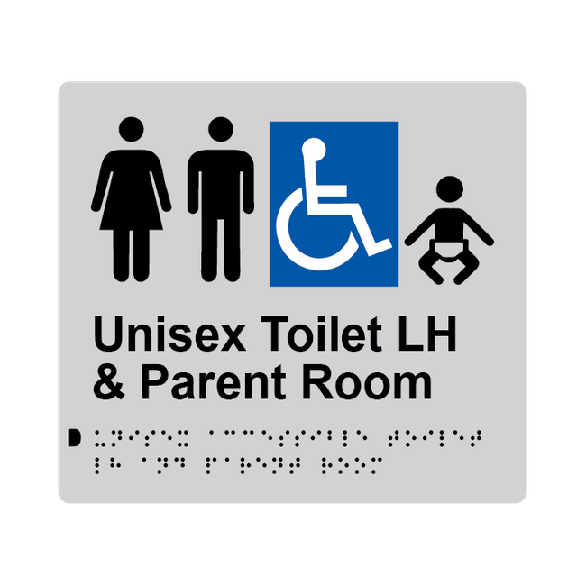 L1032 Unisex Accessible Toilet LH & Parent Room Braille Sign 200x180mm