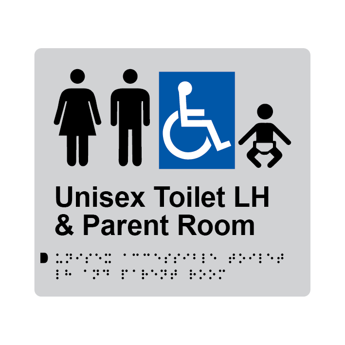 L1032 Unisex Accessible Toilet LH & Parent Room Braille Sign 200x180mm