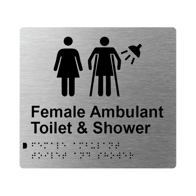 L1057 Female Ambulant Toilet & Shower Braille Sign 200x180mm BLK