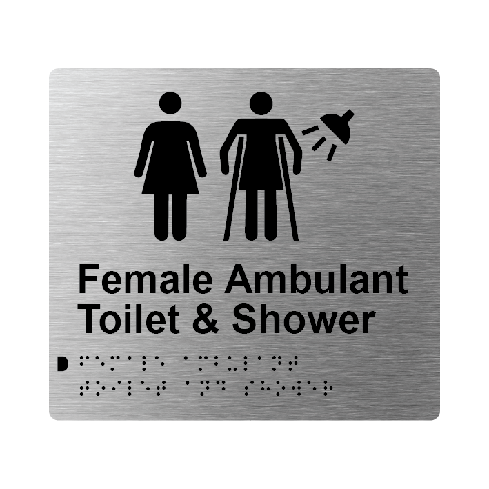 L1057 Female Ambulant Toilet & Shower Braille Sign 200x180mm BLK