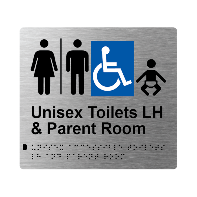 L1030 Unisex Accessible Toilets LH & Parent Room (Airlock) Braille Sign 200x180mm