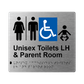 L1030 Unisex Accessible Toilets LH & Parent Room (Airlock) Braille Sign 200x180mm
