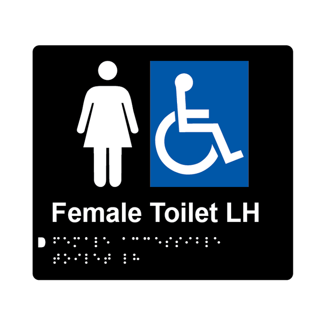 L1020 Female Accessible Toilet LH Braille Sign 200x180mm