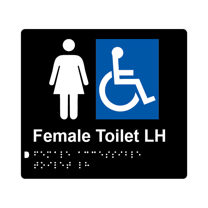 L1020 Female Accessible Toilet LH Braille Sign 200x180mm