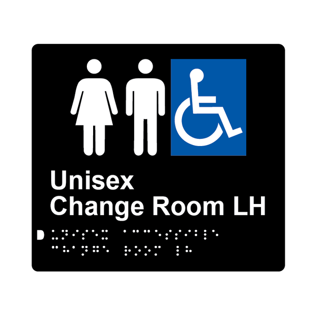 L1049 Unisex Accessible Change Room LH Braille Sign 200x180mm