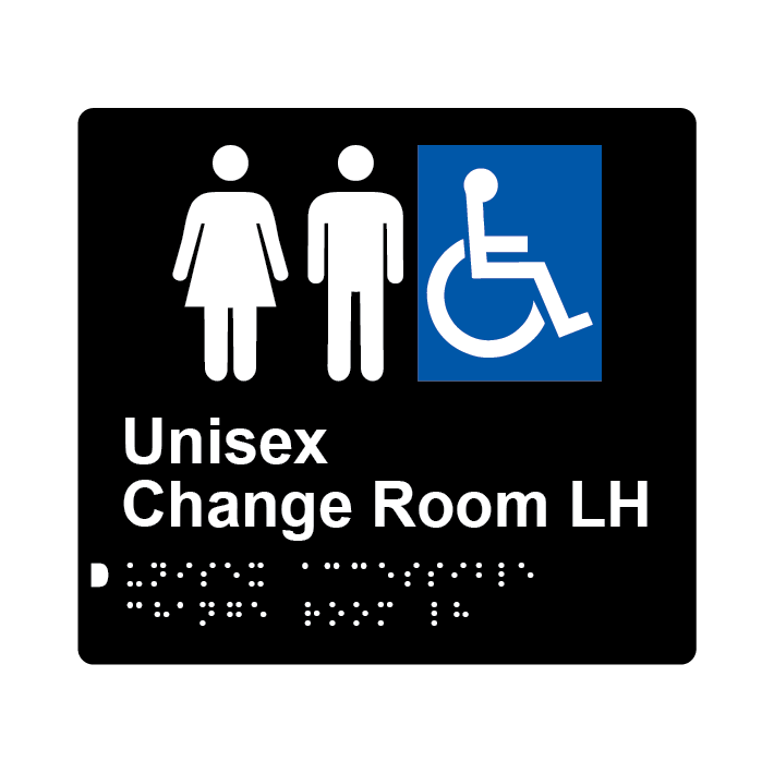 L1049 Unisex Accessible Change Room LH Braille Sign 200x180mm