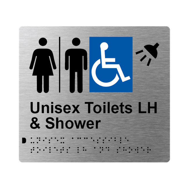 L1041 Unisex Accessible Toilets LH & Shower (Airlock) Braille Sign 200x180mm