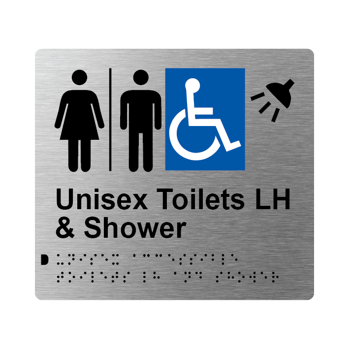 L1041 Unisex Accessible Toilets LH & Shower (Airlock) Braille Sign 200x180mm