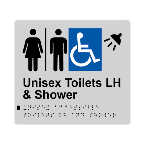 L1041 Unisex Accessible Toilets LH & Shower (Airlock) Braille Sign 200x180mm