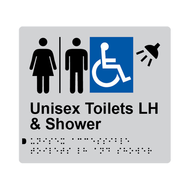 L1041 Unisex Accessible Toilets LH & Shower (Airlock) Braille Sign 200x180mm