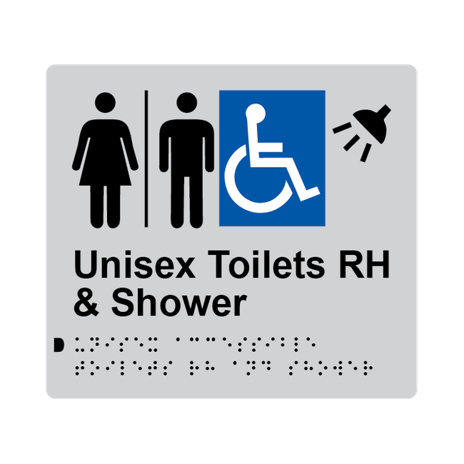 L1042 Unisex Accessible Toilets RH & Shower (Airlock) Braille Sign 200x180mm