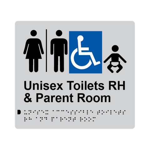 L1031 Unisex Accessible Toilets RH & Parent Room (Airlock) Braille Sign 200x180mm
