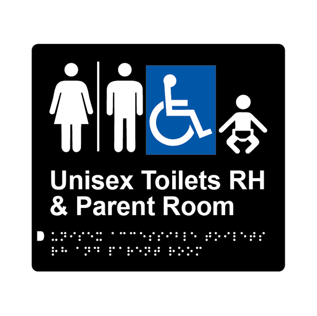 L1031 Unisex Accessible Toilets RH & Parent Room (Airlock) Braille Sign 200x180mm
