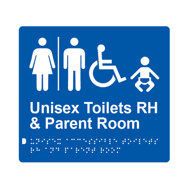 L1031 Unisex Accessible Toilets RH & Parent Room (Airlock) Braille Sign 200x180mm