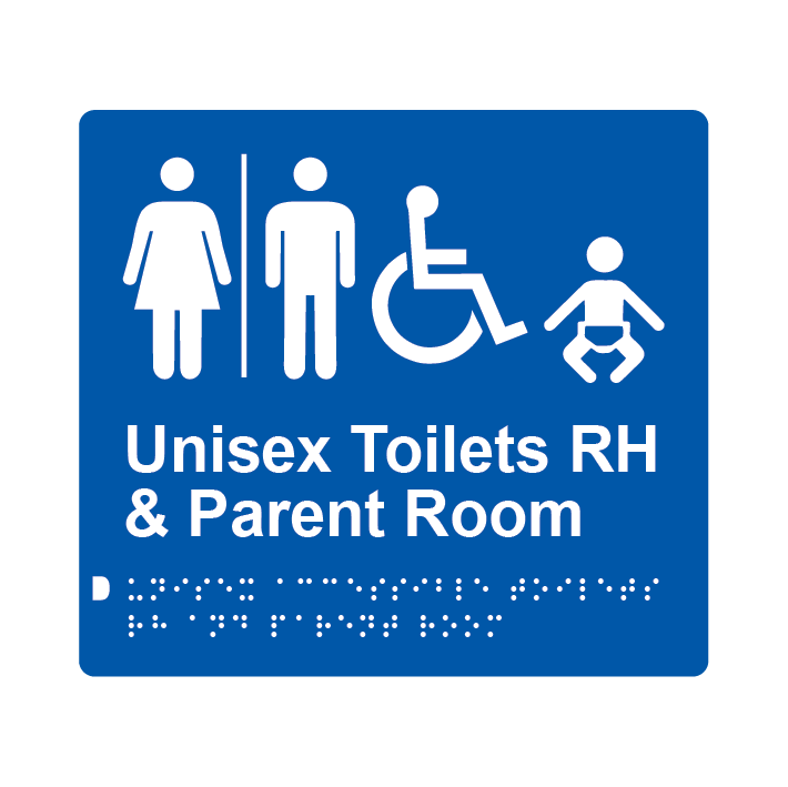 L1031 Unisex Accessible Toilets RH & Parent Room (Airlock) Braille Sign 200x180mm