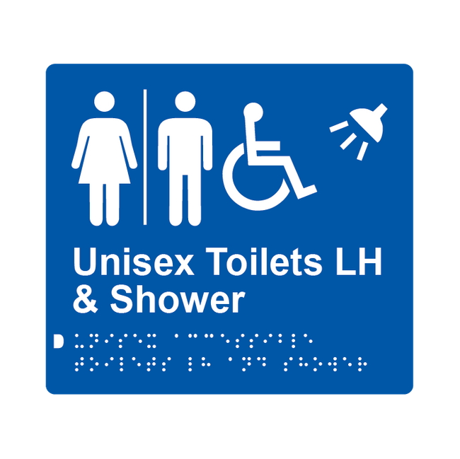 L1041 Unisex Accessible Toilets LH & Shower (Airlock) Braille Sign 200x180mm