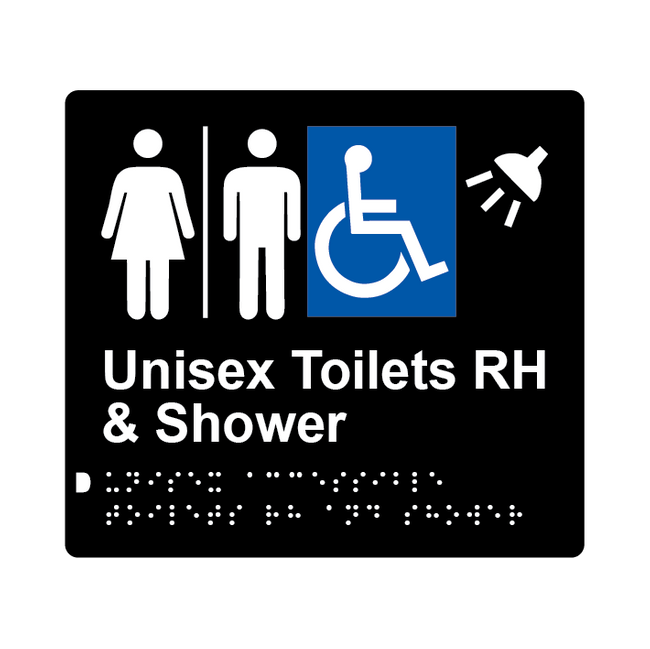 L1042 Unisex Accessible Toilets RH & Shower (Airlock) Braille Sign 200x180mm