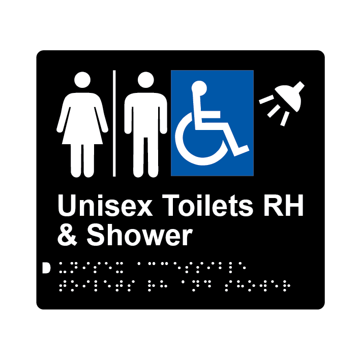 L1042 Unisex Accessible Toilets RH & Shower (Airlock) Braille Sign 200x180mm