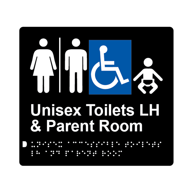 L1030 Unisex Accessible Toilets LH & Parent Room (Airlock) Braille Sign 200x180mm