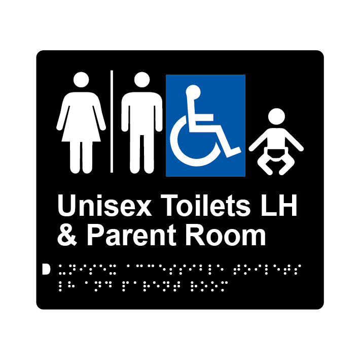 L1030 Unisex Accessible Toilets LH & Parent Room (Airlock) Braille Sign 200x180mm