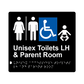 L1030 Unisex Accessible Toilets LH & Parent Room (Airlock) Braille Sign 200x180mm