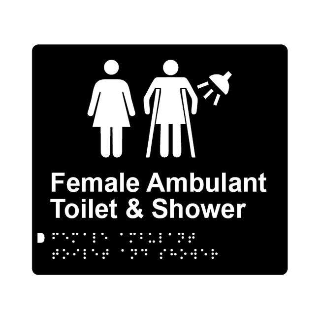 L1057 Female Ambulant Toilet & Shower Braille Sign 200x180mm BLK