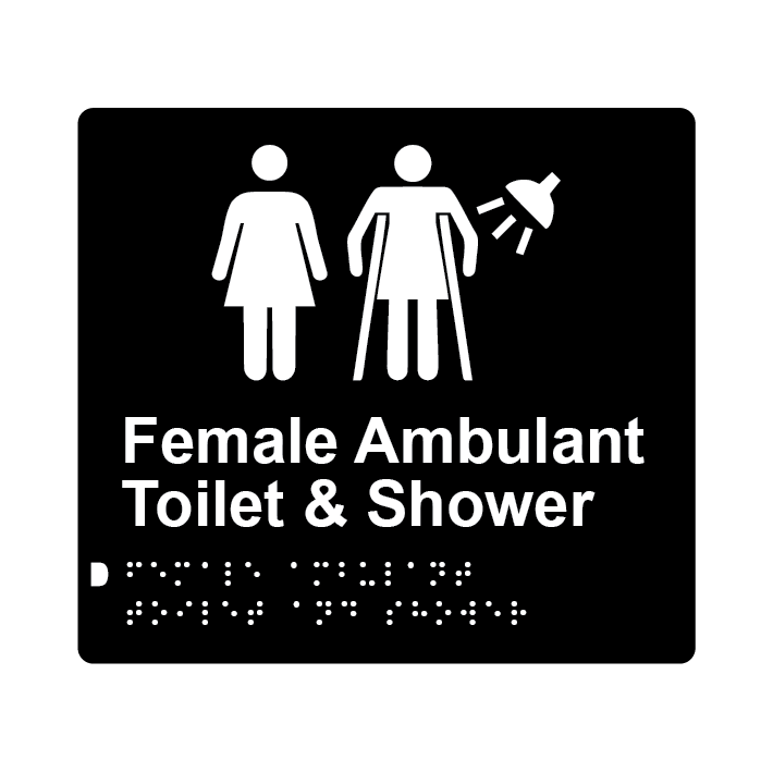 L1057 Female Ambulant Toilet & Shower Braille Sign 200x180mm BLK