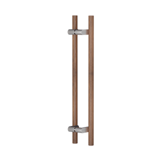 C3606 Round Section Offset H-Pull Handle Set 32 x 600 CTC x 800 OA WALNUT