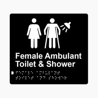 Female Ambulant Toilet & Shower Braille Sign 200x180mm BLK #