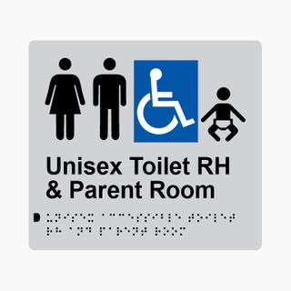 Unisex Accessible Toilet RH & Parent Room Braille Sign 200x180mm SLV