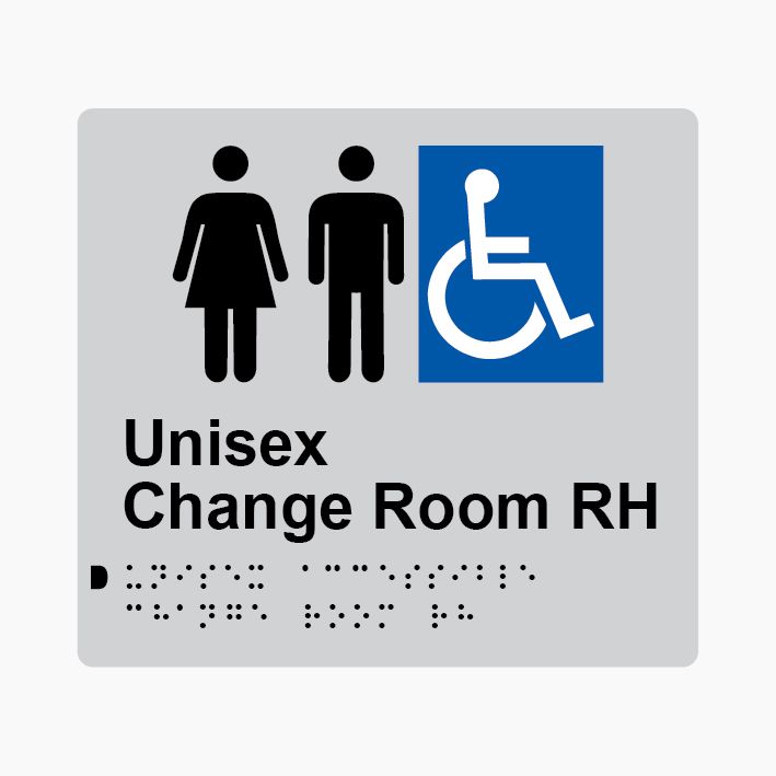 Unisex Accessible Change Room RH Braille Sign 200x180mm SLV #