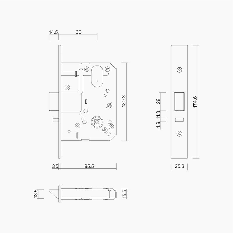 Multifunction Mortice Lock 60mm Backset BLK