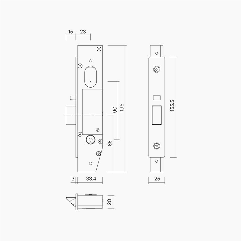 Multifunction Mortice Lock 23mm Backset BLK