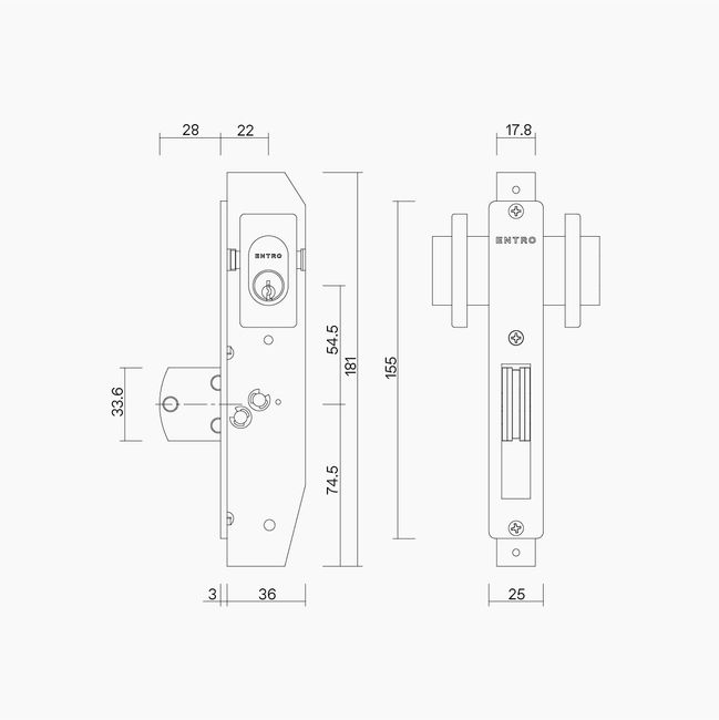 Short Backset Swing Door Deadlock incl Twin Escutcheons SIL