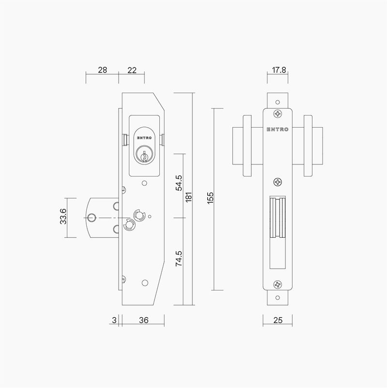 Short Backset Swing Door Deadlock incl Twin Escutcheons SIL