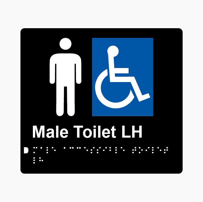 Male Accessible Toilet LH Braille Sign 200x180mm BLK #