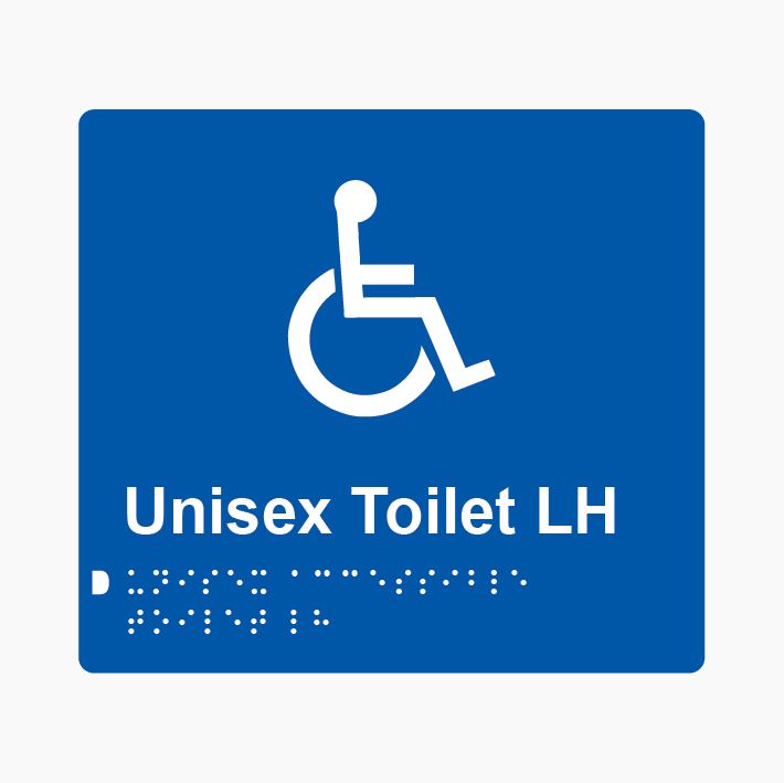 Unisex Toilet LH Braille Sign 200x180mm BLU #